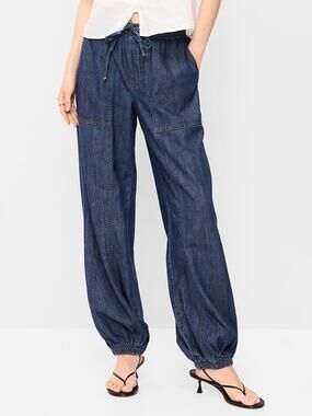 Old Navy Mid Rise Pull On Drawstring Denim Jogger Pants Dark Wash Size Medium